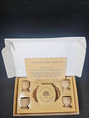 Jerusalem Olive Wood Communion Mini Cups & Bread Plates Set of 4 Hand Carved
